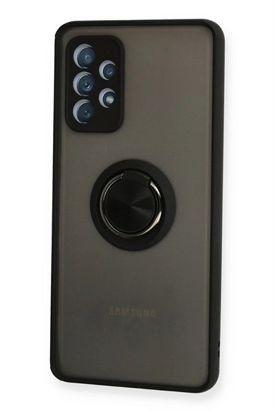 Mey İthalat®  Samsung Galaxy A72 Kılıf Montreal Yüzüklü Silikon Kapak - Siyah