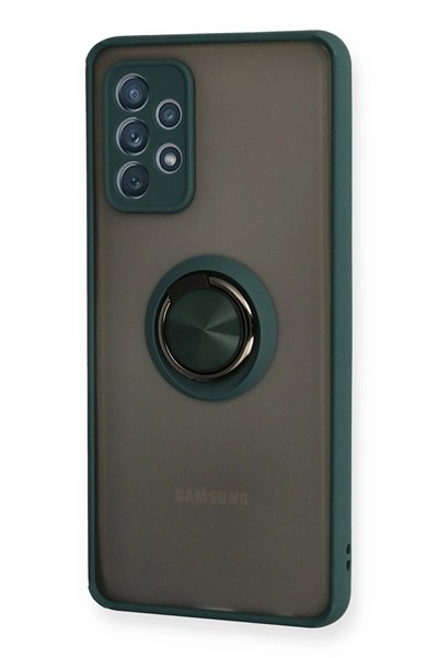 Mey İthalat®  Samsung Galaxy A72 Kılıf Montreal Yüzüklü Silikon Kapak - Yeşil