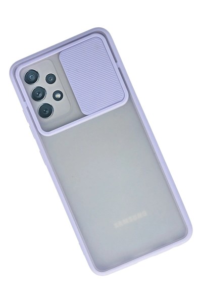 Mey İthalat®  Samsung Galaxy A72 Kılıf Palm Buzlu Kamera Sürgülü Silikon - Lila