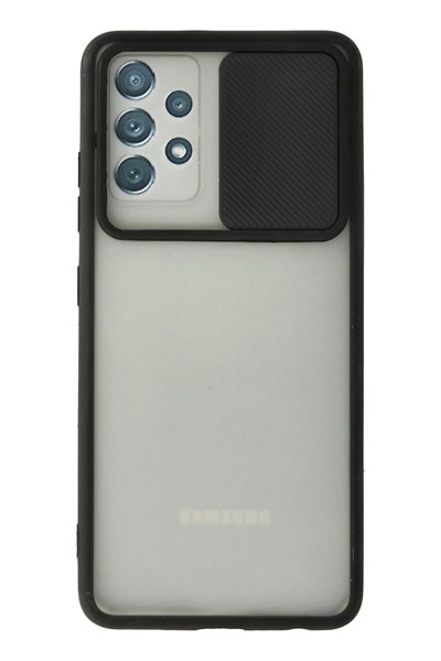 Mey İthalat®  Samsung Galaxy A72 Kılıf Palm Buzlu Kamera Sürgülü Silikon - Siyah