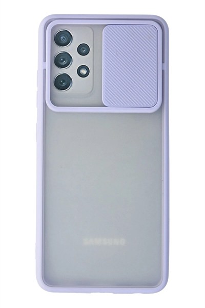 Mey İthalat®  Samsung Galaxy A72 Kılıf Palm Buzlu Kamera Sürgülü Silikon - Lila