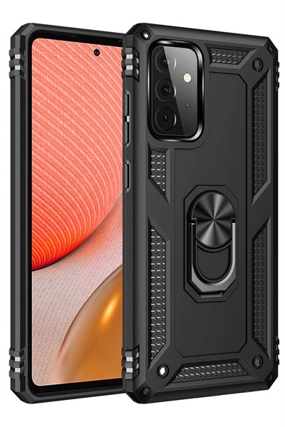 Mey İthalat®  Samsung Galaxy A72 Kılıf Sofya Yüzüklü Silikon Kapak - Siyah