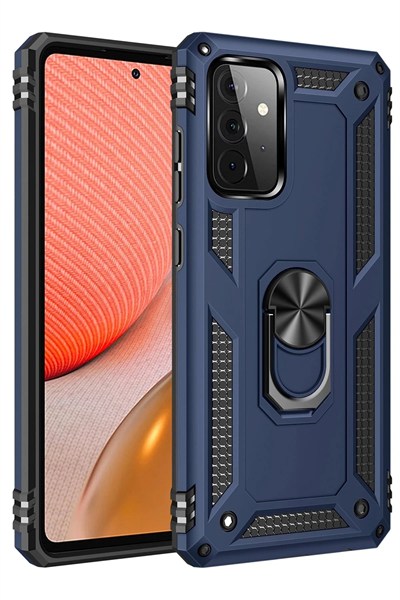 Mey İthalat®  Samsung Galaxy A72 Kılıf Sofya Yüzüklü Silikon Kapak - Lacivert