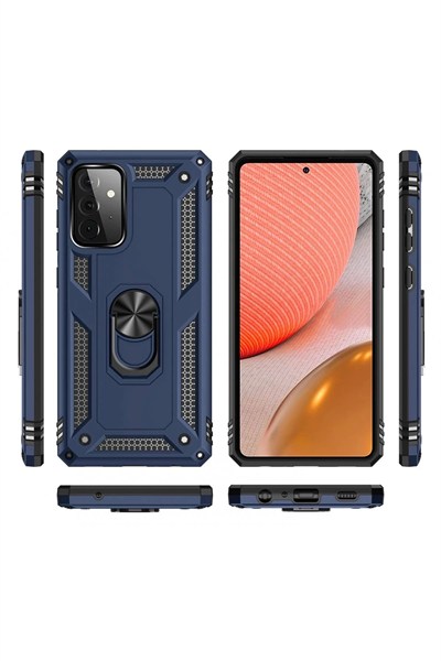 Mey İthalat®  Samsung Galaxy A72 Kılıf Sofya Yüzüklü Silikon Kapak - Lacivert