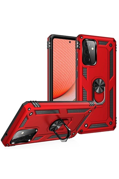 Mey İthalat®  Samsung Galaxy A72 Kılıf Sofya Yüzüklü Silikon Kapak - Kırmızı