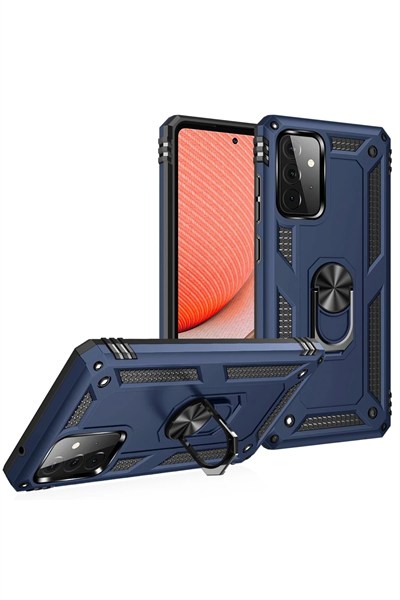 Mey İthalat®  Samsung Galaxy A72 Kılıf Sofya Yüzüklü Silikon Kapak - Lacivert