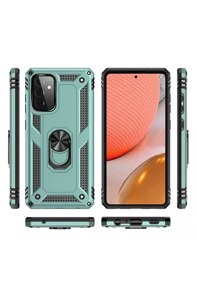 Mey İthalat®  Samsung Galaxy A72 Kılıf Sofya Yüzüklü Silikon Kapak - Yeşil