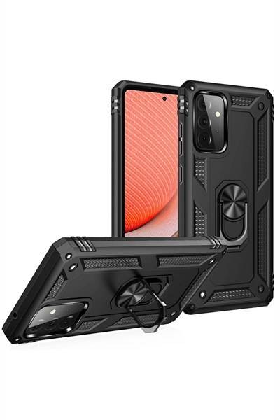 Mey İthalat®  Samsung Galaxy A72 Kılıf Sofya Yüzüklü Silikon Kapak - Siyah
