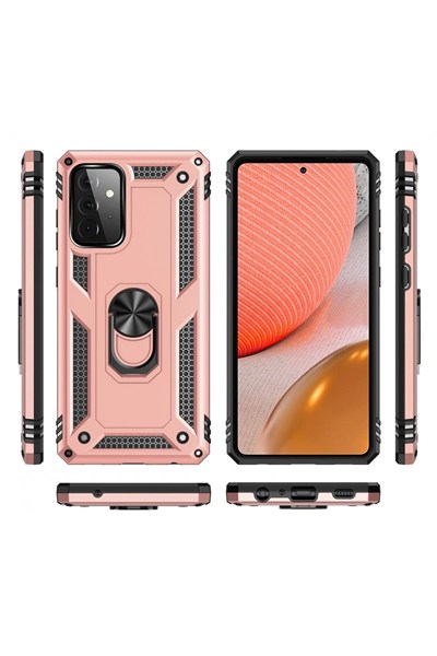 Mey İthalat®  Samsung Galaxy A72 Kılıf Sofya Yüzüklü Silikon Kapak - Rose