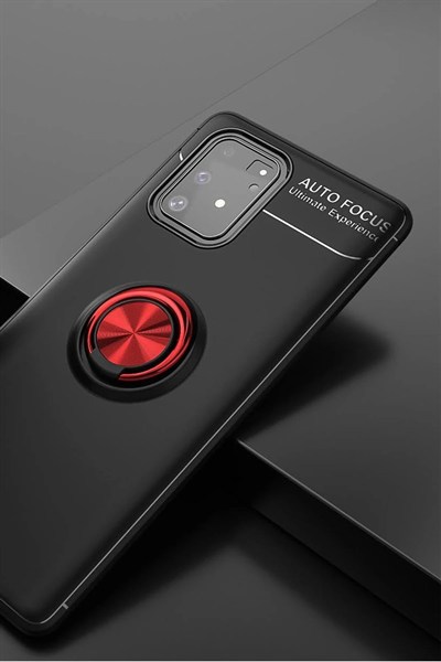 Mey İthalat®  Samsung Galaxy A91 / S10 Lite Kılıf Range Yüzüklü Silikon - Siyah-Kırmızı