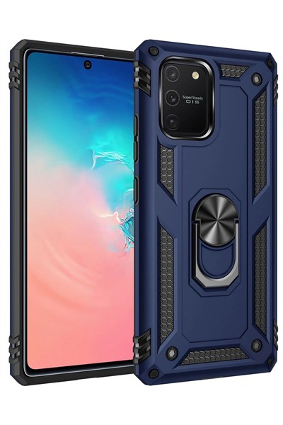 Mey İthalat®  Samsung Galaxy A91 / S10 Lite Kılıf Sofya Yüzüklü Silikon Kapak - Lacivert