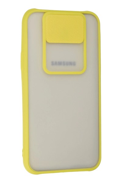 Mey İthalat®  Samsung Galaxy J7 Kılıf Palm Buzlu Kamera Sürgülü Silikon - Sarı