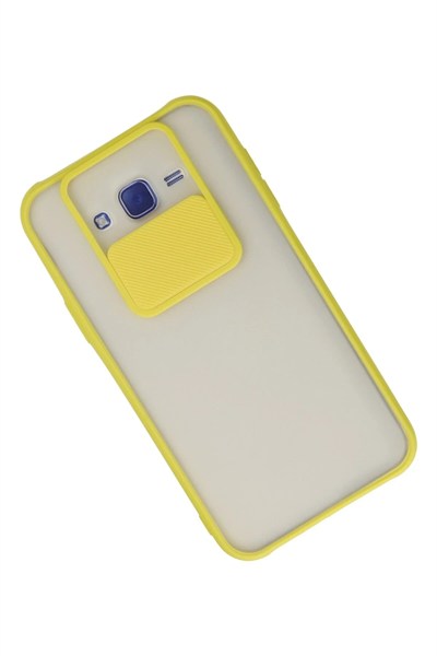 Mey İthalat®  Samsung Galaxy J7 Kılıf Palm Buzlu Kamera Sürgülü Silikon - Sarı