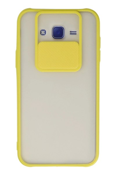 Mey İthalat®  Samsung Galaxy J7 Kılıf Palm Buzlu Kamera Sürgülü Silikon - Sarı