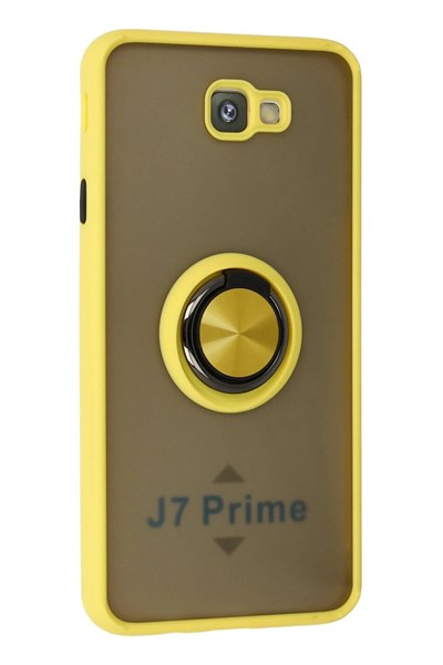 Mey İthalat®  Samsung Galaxy J7 Prime Kılıf Montreal Yüzüklü Silikon Kapak - Sarı