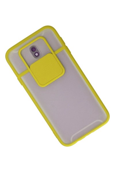 Mey İthalat®  Samsung Galaxy J7 Pro / J730 Kılıf Palm Buzlu Kamera Sürgülü Silikon - Sarı
