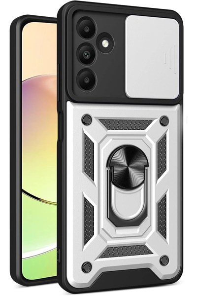 Mey İthalat®  Samsung Galaxy M15 Kılıf Pars Lens Yüzüklü Silikon - Gümüş