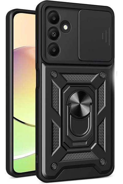 Mey İthalat®  Samsung Galaxy M15 Kılıf Pars Lens Yüzüklü Silikon - Siyah