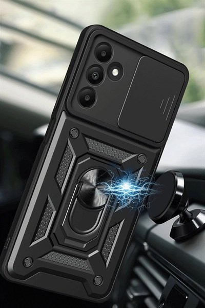 Mey İthalat®  Samsung Galaxy M15 Kılıf Pars Lens Yüzüklü Silikon - Siyah