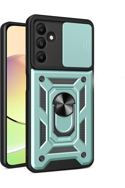 Mey İthalat®  Samsung Galaxy M15 Kılıf Pars Lens Yüzüklü Silikon - Yeşil