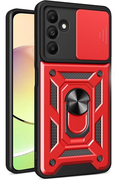 Mey İthalat®  Samsung Galaxy M15 Kılıf Pars Lens Yüzüklü Silikon - Kırmızı
