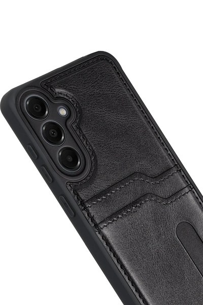 Mey İthalat®  Samsung Galaxy M15 Sara Kartvizitli Deri Kılıf - Siyah