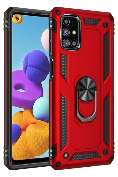 Mey İthalat®  Samsung Galaxy M31S Kılıf Sofya Yüzüklü Silikon Kapak - Kırmızı