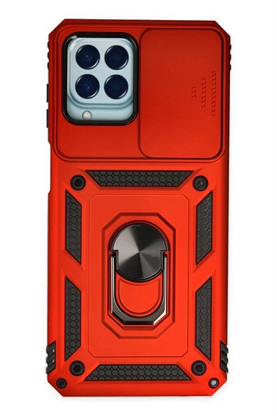 Mey İthalat®  Samsung Galaxy M33 Kılıf Pars Lens Yüzüklü Silikon - Kırmızı
