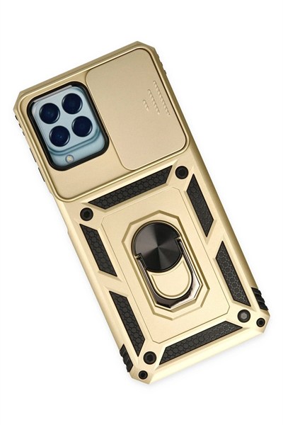 Mey İthalat®  Samsung Galaxy M33 Kılıf Pars Lens Yüzüklü Silikon - Gold