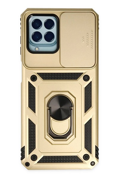 Mey İthalat®  Samsung Galaxy M33 Kılıf Pars Lens Yüzüklü Silikon - Gold