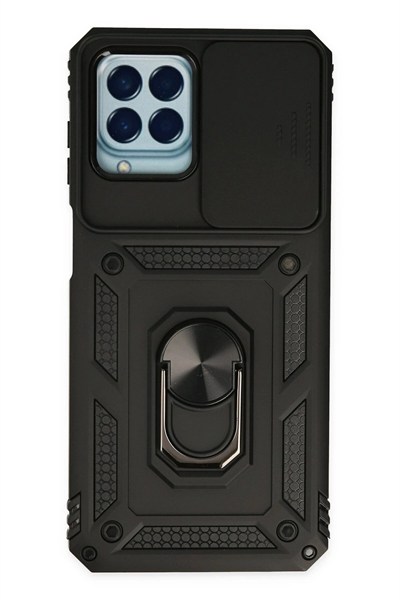 Mey İthalat®  Samsung Galaxy M33 Kılıf Pars Lens Yüzüklü Silikon - Siyah
