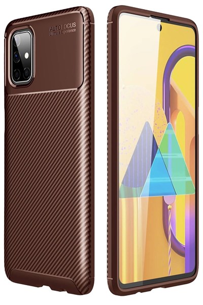 Mey İthalat®  Samsung Galaxy M51 Kılıf Auto Focus Karbon Kapak - Kahverengi