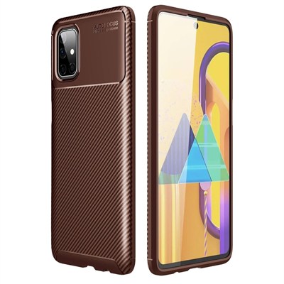 Mey İthalat®  Samsung Galaxy M51 Kılıf Auto Focus Karbon Kapak - Kahverengi