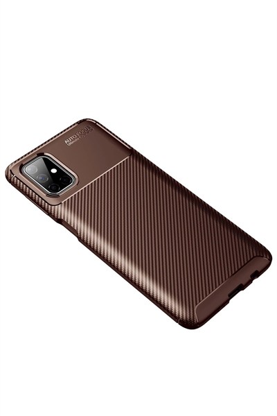 Mey İthalat®  Samsung Galaxy M51 Kılıf Auto Focus Karbon Kapak - Kahverengi
