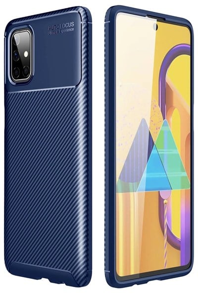 Mey İthalat®  Samsung Galaxy M51 Kılıf Auto Focus Karbon Kapak - Lacivert