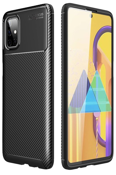 Mey İthalat®  Samsung Galaxy M51 Kılıf Auto Focus Karbon Kapak - Siyah