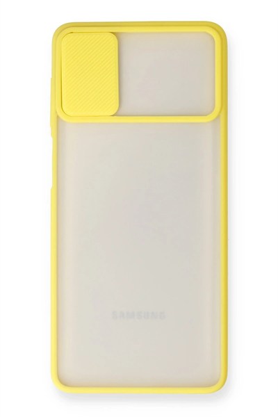 Mey İthalat®  Samsung Galaxy M51 Kılıf Palm Buzlu Kamera Sürgülü Silikon - Sarı