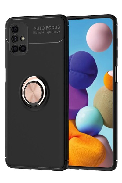 Mey İthalat®  Samsung Galaxy M51 Kılıf Range Yüzüklü Silikon - Siyah-Gold