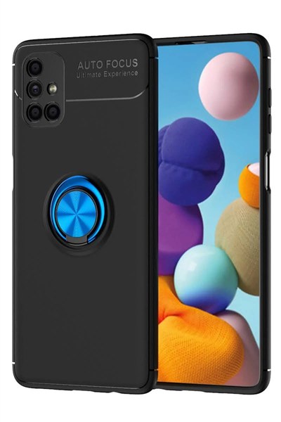 Mey İthalat®  Samsung Galaxy M51 Kılıf Range Yüzüklü Silikon - Siyah-Mavi