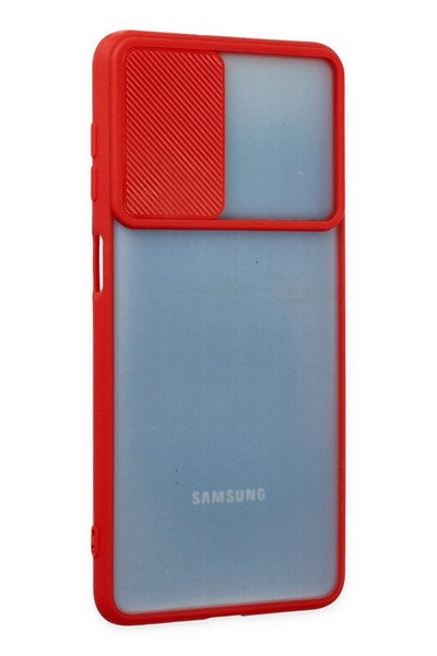 Mey İthalat®  Samsung Galaxy M52 5G Kılıf Palm Buzlu Kamera Sürgülü Silikon - Kırmızı