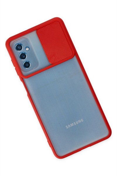 Mey İthalat®  Samsung Galaxy M52 5G Kılıf Palm Buzlu Kamera Sürgülü Silikon - Kırmızı