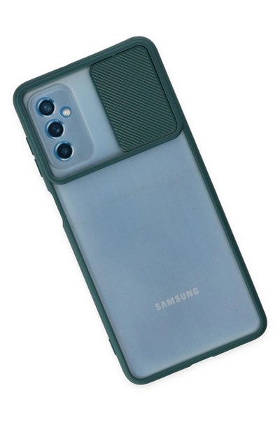Mey İthalat®  Samsung Galaxy M52 5G Kılıf Palm Buzlu Kamera Sürgülü Silikon - Yeşil