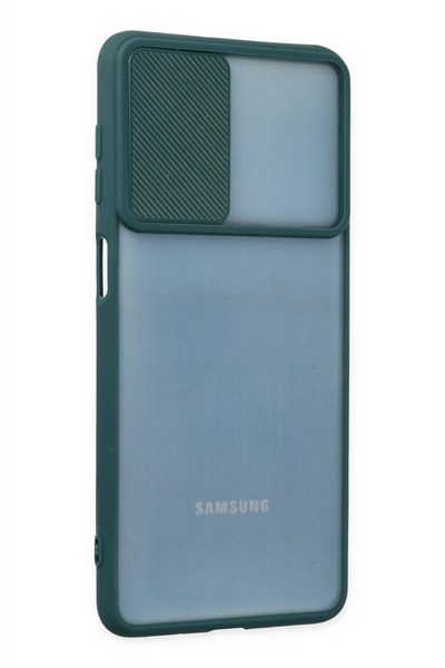 Mey İthalat®  Samsung Galaxy M52 5G Kılıf Palm Buzlu Kamera Sürgülü Silikon - Yeşil