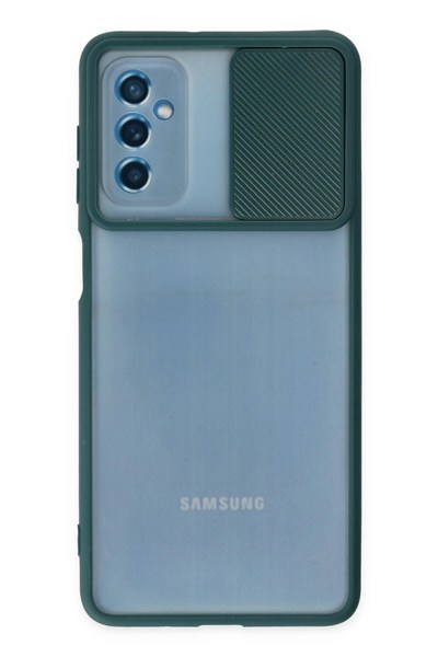 Mey İthalat®  Samsung Galaxy M52 5G Kılıf Palm Buzlu Kamera Sürgülü Silikon - Yeşil