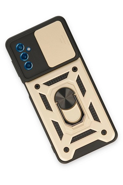 Mey İthalat®  Samsung Galaxy M52 5G Kılıf Pars Lens Yüzüklü Silikon - Gold