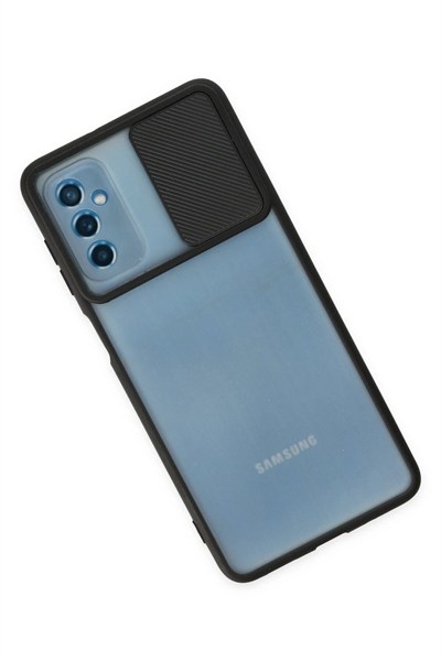 Mey İthalat®  Samsung Galaxy M52 5G Kılıf Palm Buzlu Kamera Sürgülü Silikon - Siyah