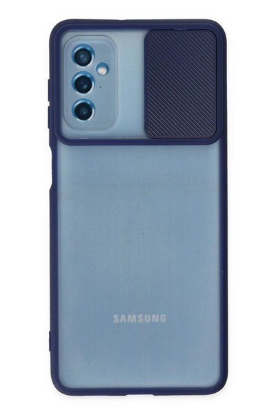 Mey İthalat®  Samsung Galaxy M52 5G Kılıf Palm Buzlu Kamera Sürgülü Silikon - Lacivert