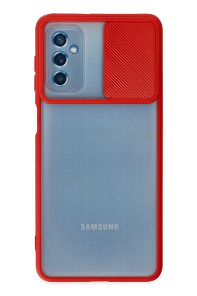 Mey İthalat®  Samsung Galaxy M52 5G Kılıf Palm Buzlu Kamera Sürgülü Silikon - Kırmızı