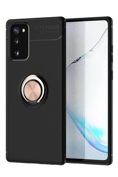 Mey İthalat®  Samsung Galaxy Note 20 Kılıf Range Yüzüklü Silikon - Siyah-Gold