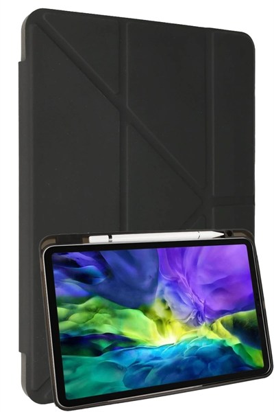 Mey İthalat®  Samsung Galaxy P610 Tab S6 Lite 10.4 Kılıf Kalemlikli Mars Tablet Kılıfı - Koyu Gri